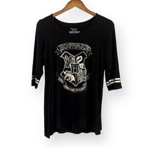 Harry Potter Shirt Womens Small Black Gold Wizarding World Hogwarts Graphic Tee